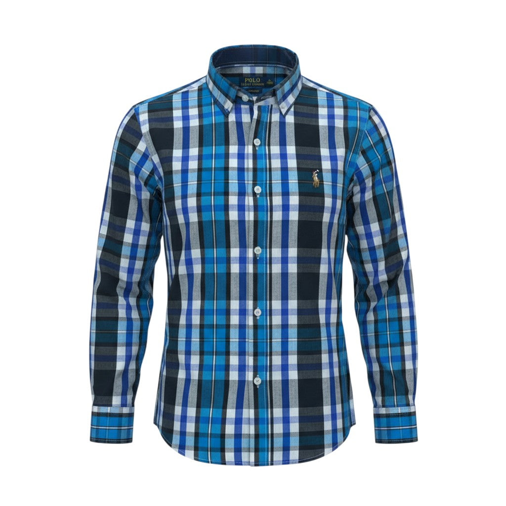 Ralph Polo Long Sleeve Shirt - Blue, Navy & Black Plaid Check