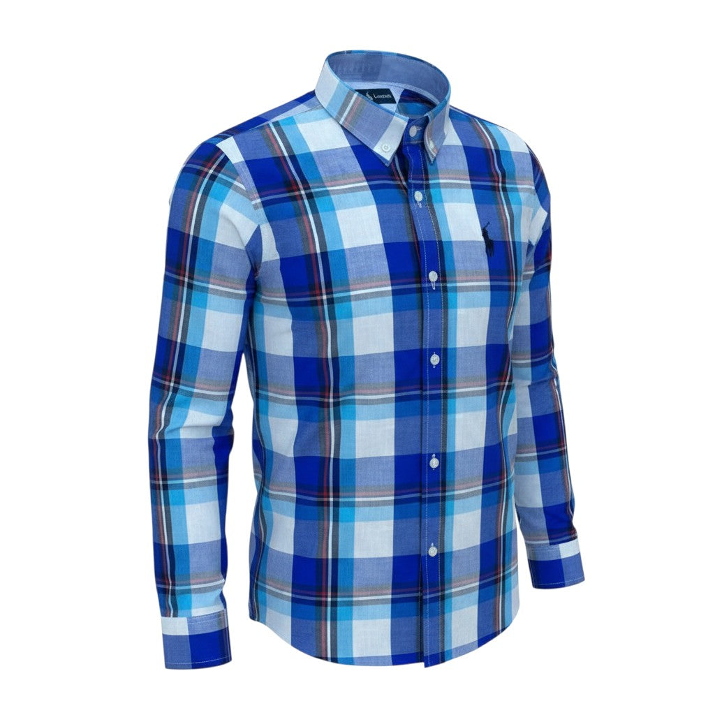 Ralph Polo Long Sleeve Shirt - Royal Blue & Sky Blue Tartan Check