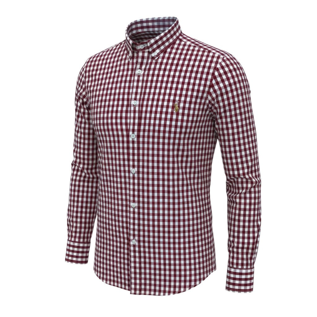 Ralph Polo Long Sleeve Shirt - Wine & White Small Gingham Check