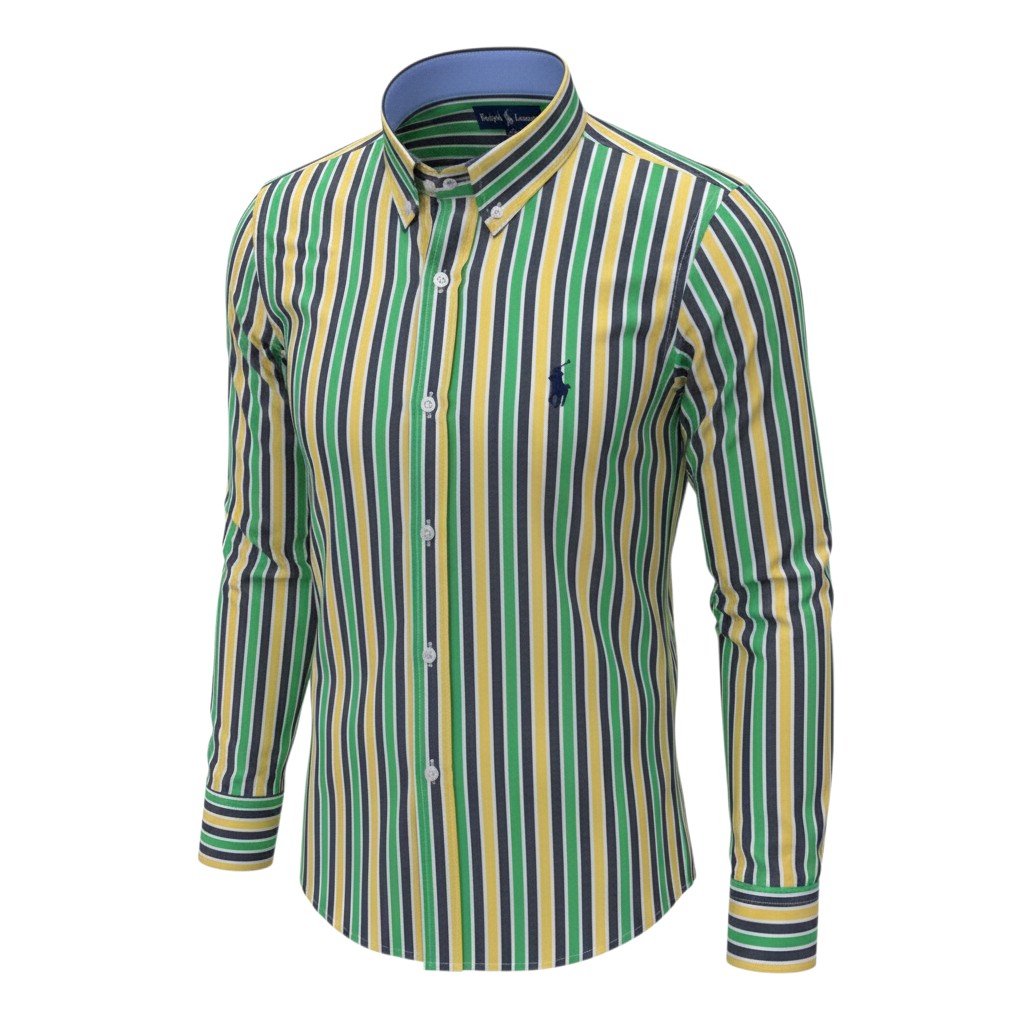 Ralph Polo Long Sleeve Shirt - Green, Yellow & Navy Stripe