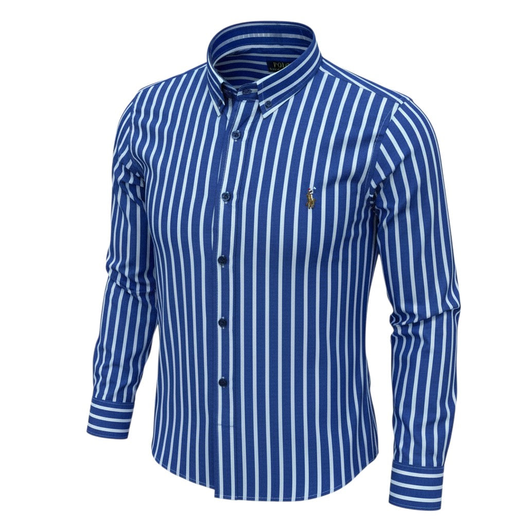 Ralph Polo Long Sleeve Shirt - Royal Blue & White Bold Stripe