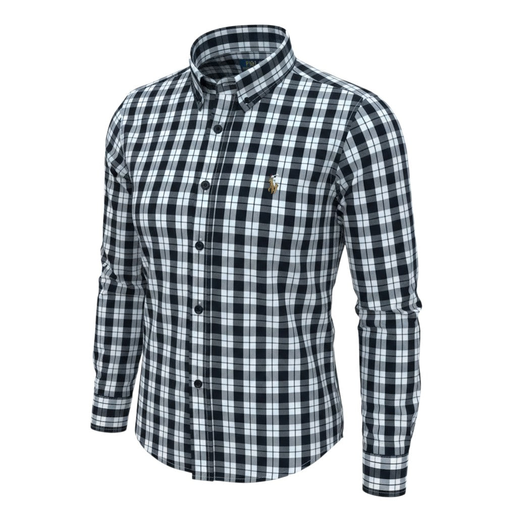 Ralph Polo Long Sleeve Shirt - Black & White Large Gingham Check