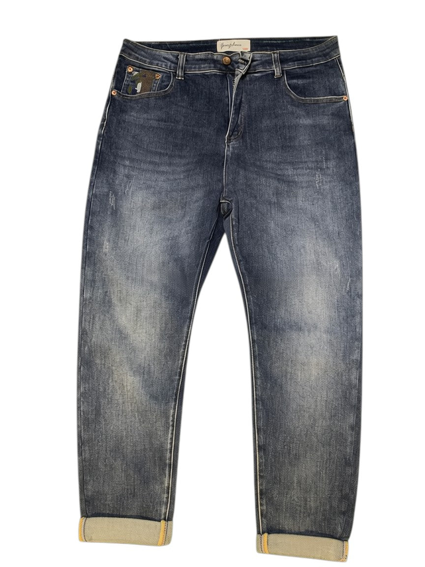 Dark Blue Selvedge Cuff Straight Jeans