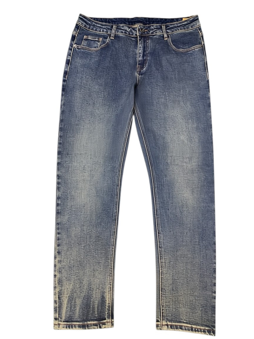 Medium Blue Contrast Stitch Straight Jeans
