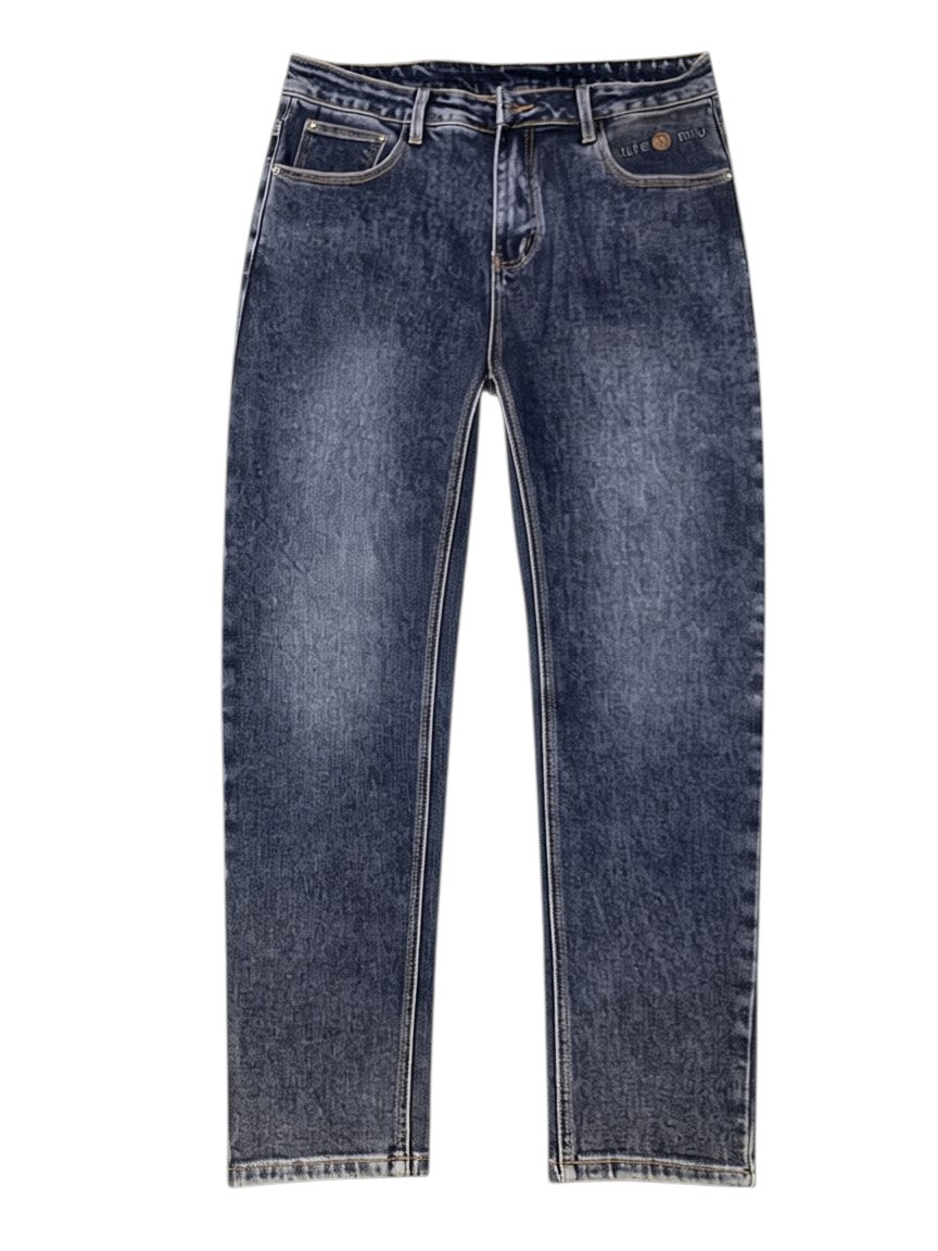 Dark Blue Monogram Jacquard Straight Jeans