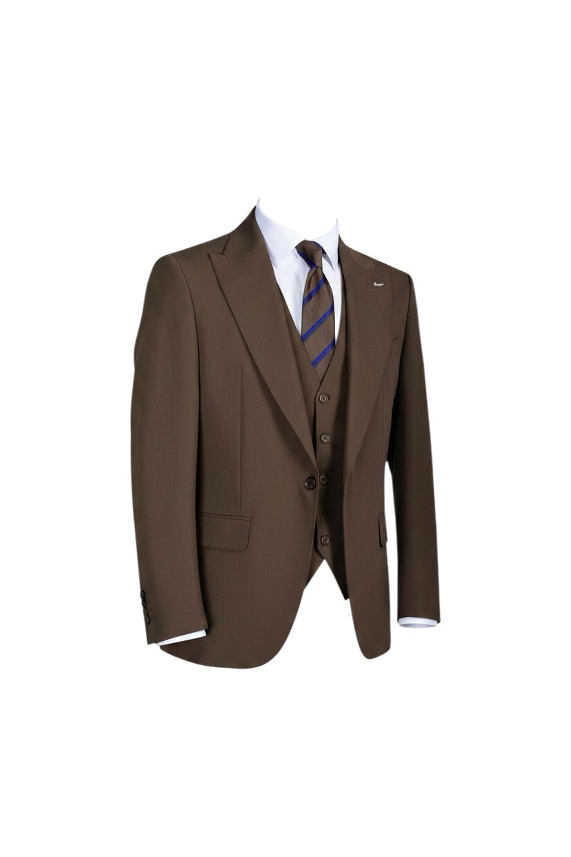 Chocolate Brown 3-Piece Suit -� Structured Waistcoat & Striped Tie