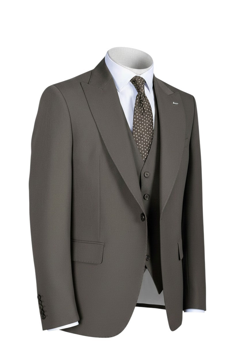 Olive Peak-Lapel Three-Piece Suit