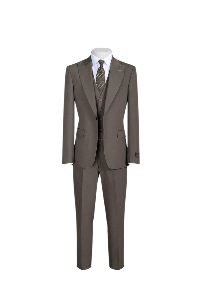 Olive Peak-Lapel Three-Piece Suit