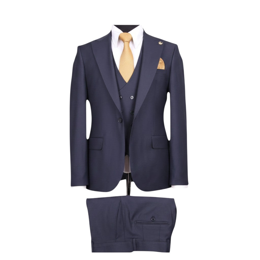 Premium Navy Blue 3-Piece Suit Set with Gold Tie