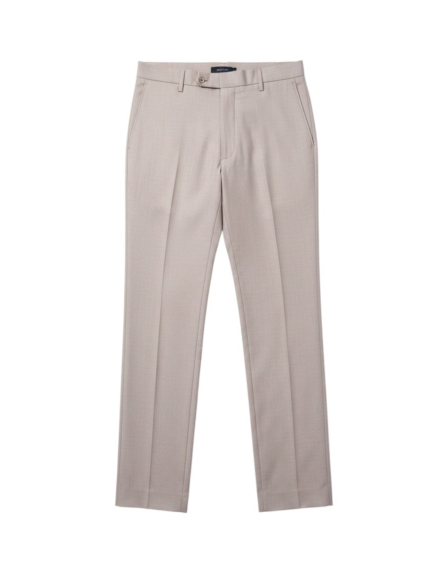 Beige 3-Piece Suit with Dark Brown Paisley Tie & Pocket Square