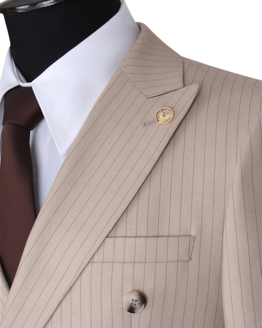 Sand Pinstripe Double-Breasted Suit