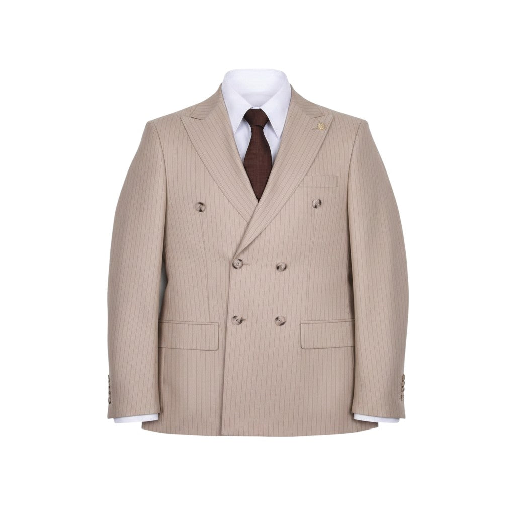 Sand Pinstripe Double-Breasted Suit