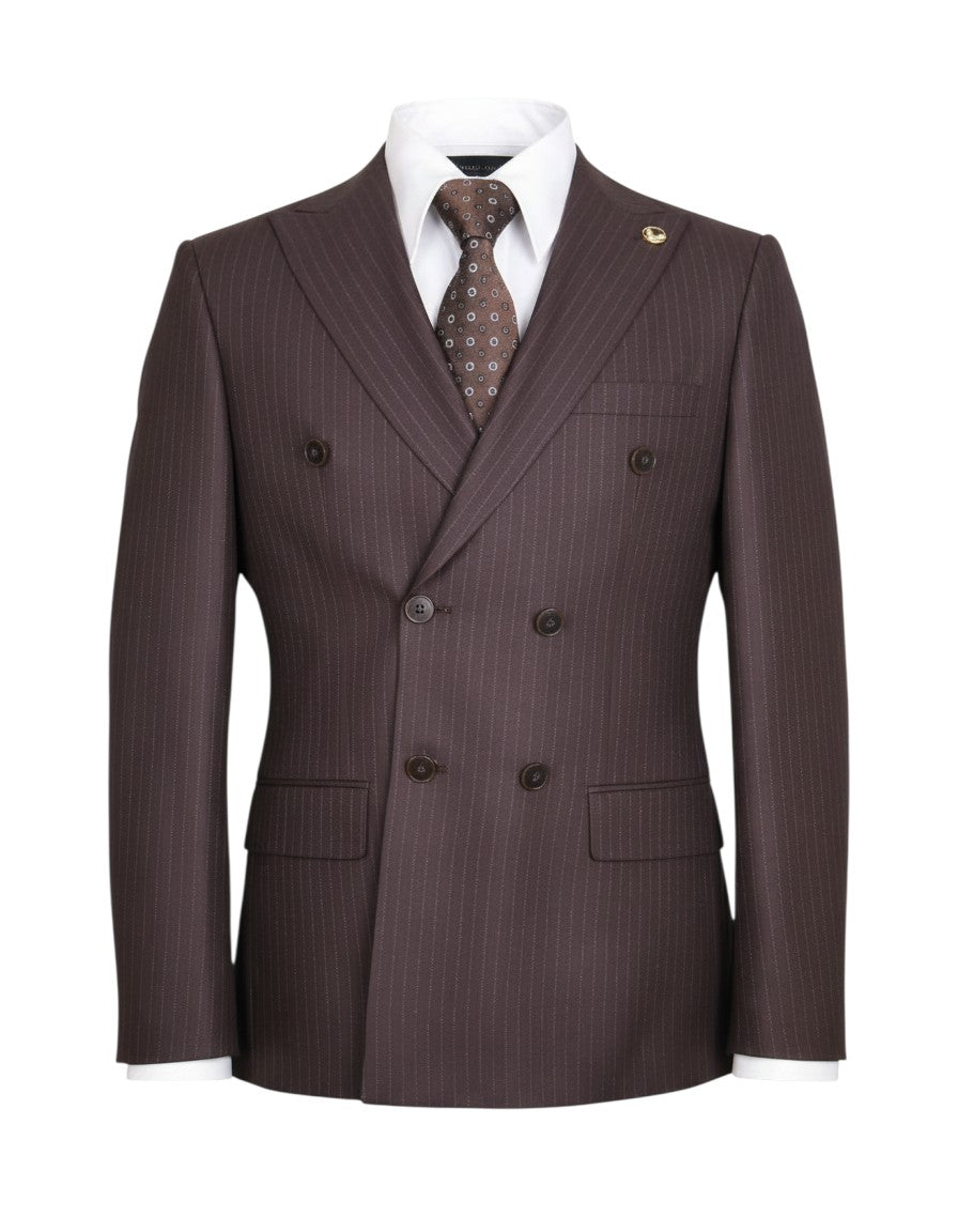 Chocolate Brown Pinstripe Double-Breasted Suit