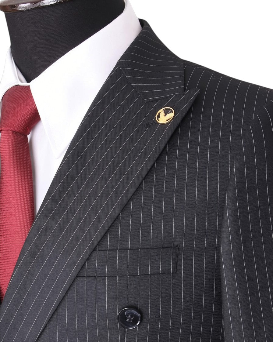 Premium Charcoal Pinstripe Double-Breasted Suit with Red Tie