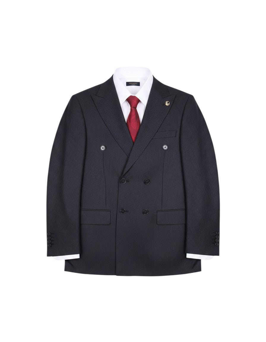 Dark Navy Charcoal Pinstripe Double-Breasted Suit