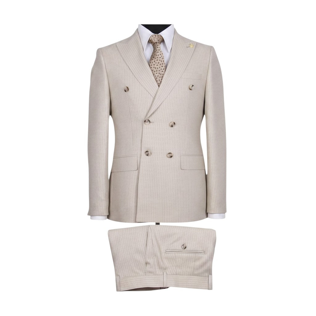 Premium Cream Pinstripe  Suit with Paisley Tie