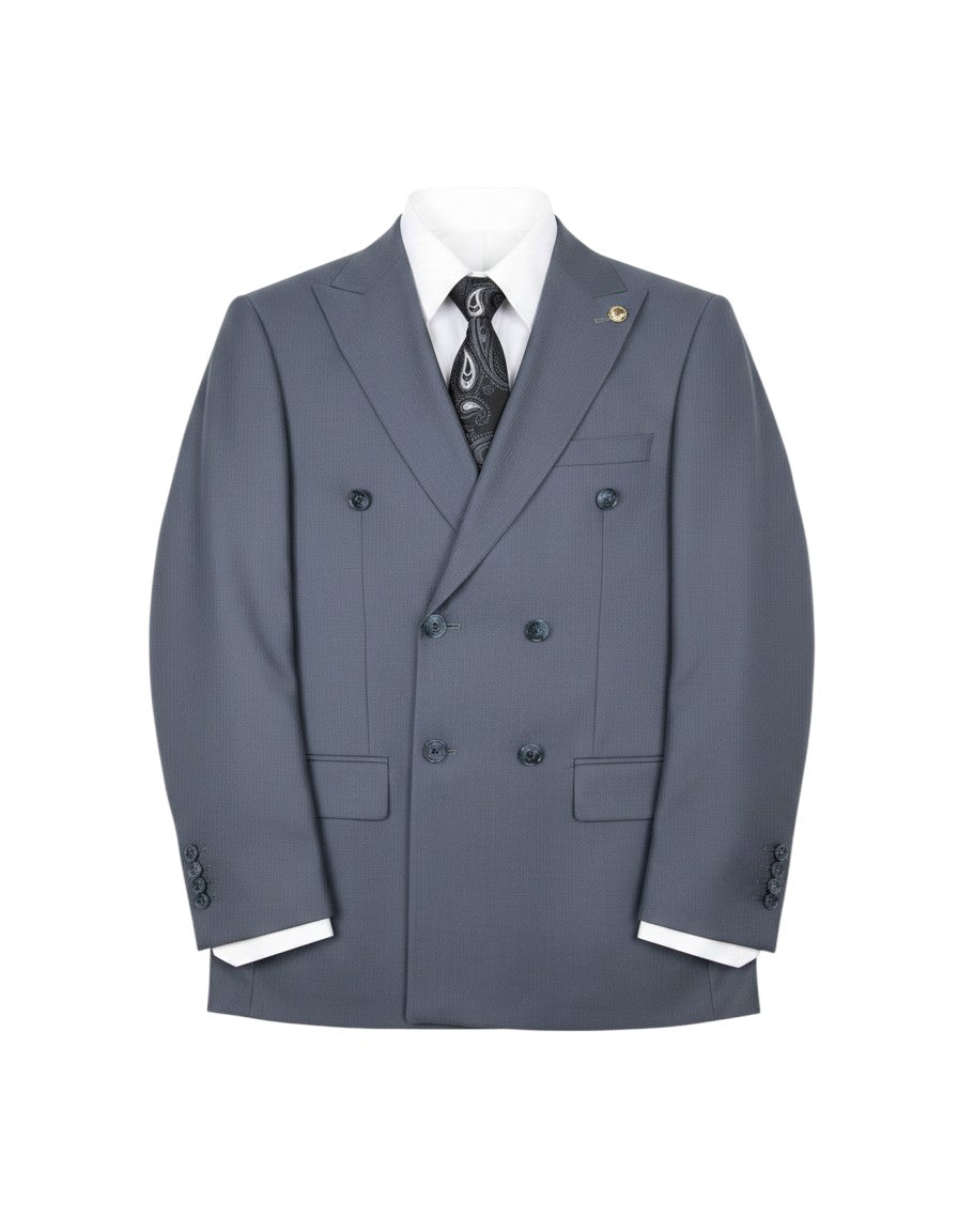 Steel Blue Double-Breasted Suit Set