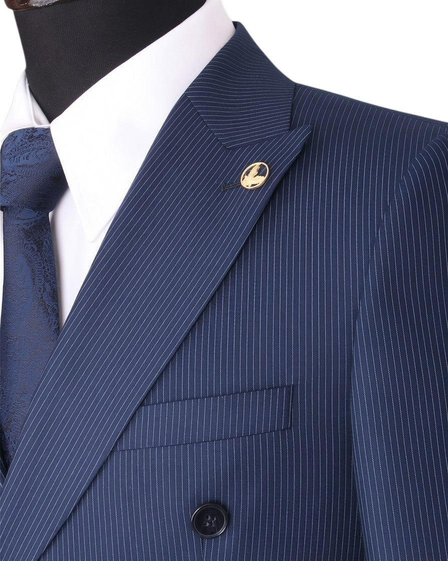 Navy Blue Pinstripe Double-Breasted Suit Set