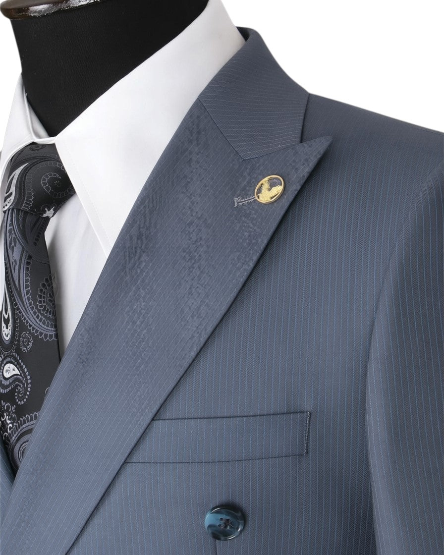 Steel Blue Double-Breasted Suit Set
