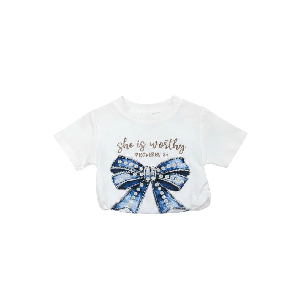 Girls She Is Worthy Graphic Tee and Denim Skirt Set - Ages 3-6