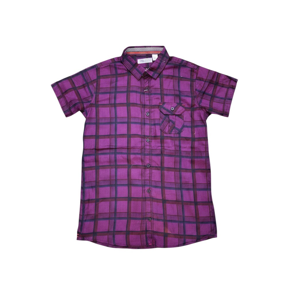 Boys' Purple Plaid Short-Sleeve Shirt - Ages 2-8