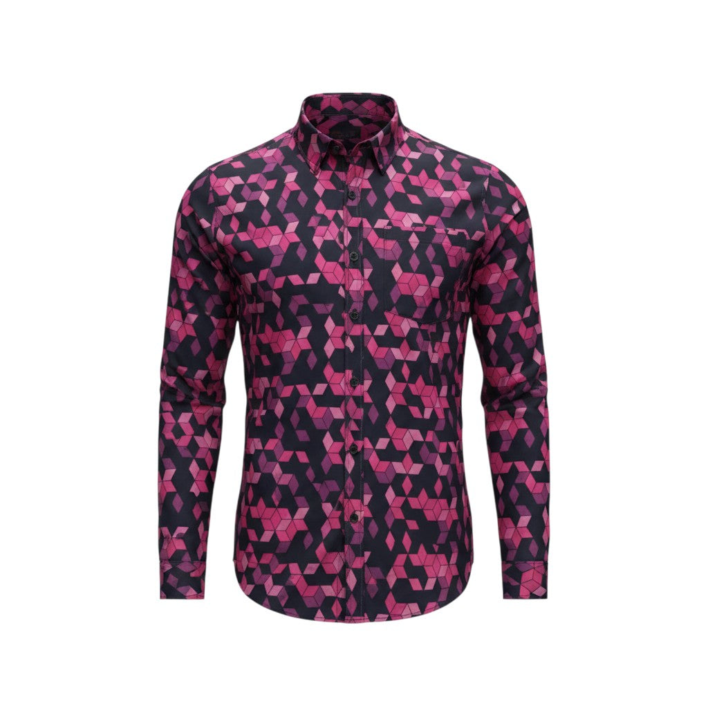 Boys' Pink Geometric Print Long-Sleeve Shirt – Ages 1–4