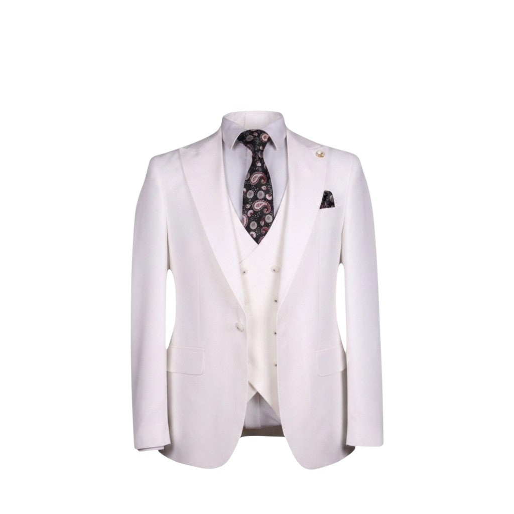 Premium White Shawl Lapel 3-Piece Suit