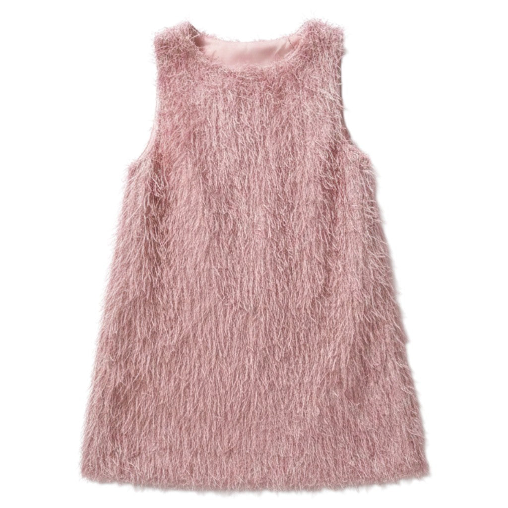 Girls' Dusty Pink Shaggy Fringe Sleeveless Dress - Ages 3-6