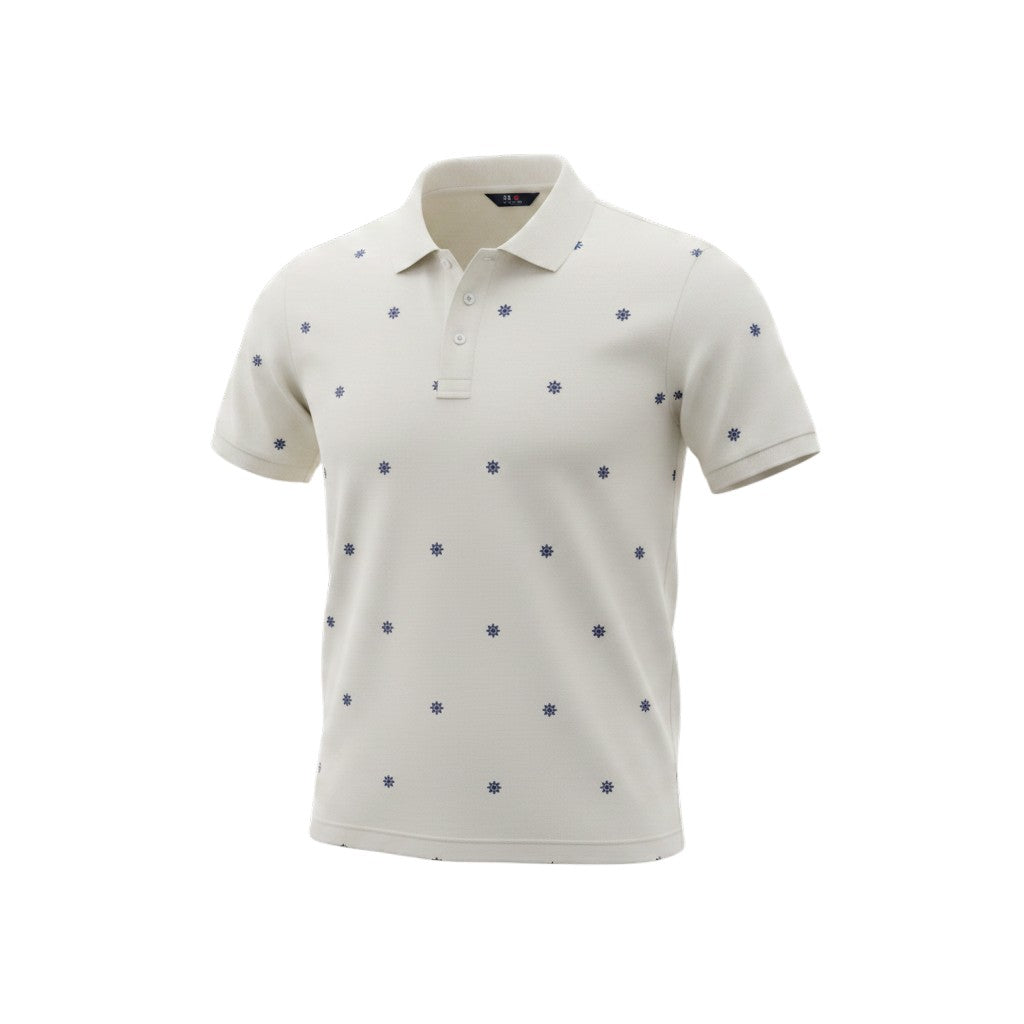 Cream Ship Wheel Print Polo Shirt