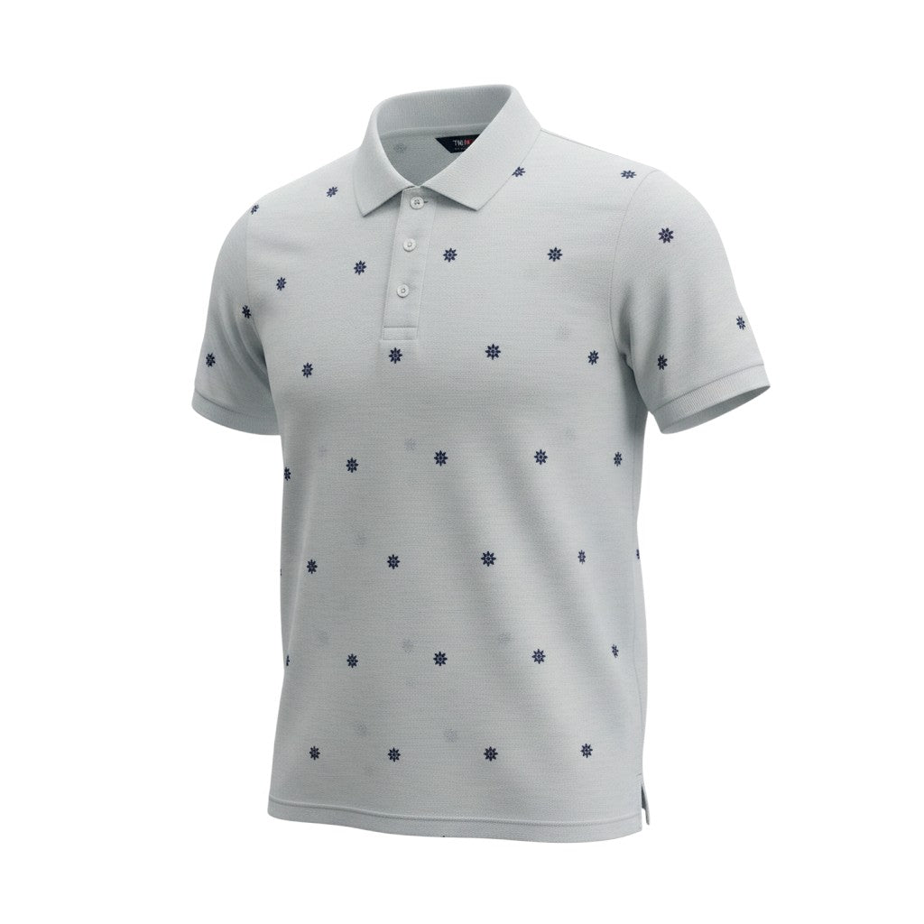 Grey Ship Wheel Print Polo Shirt