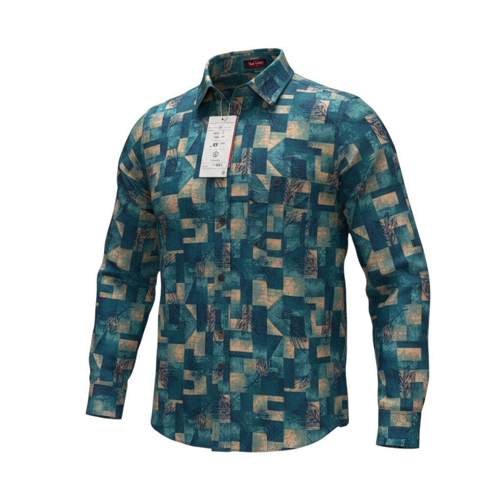 Boys Teal Geometric Print Shirt