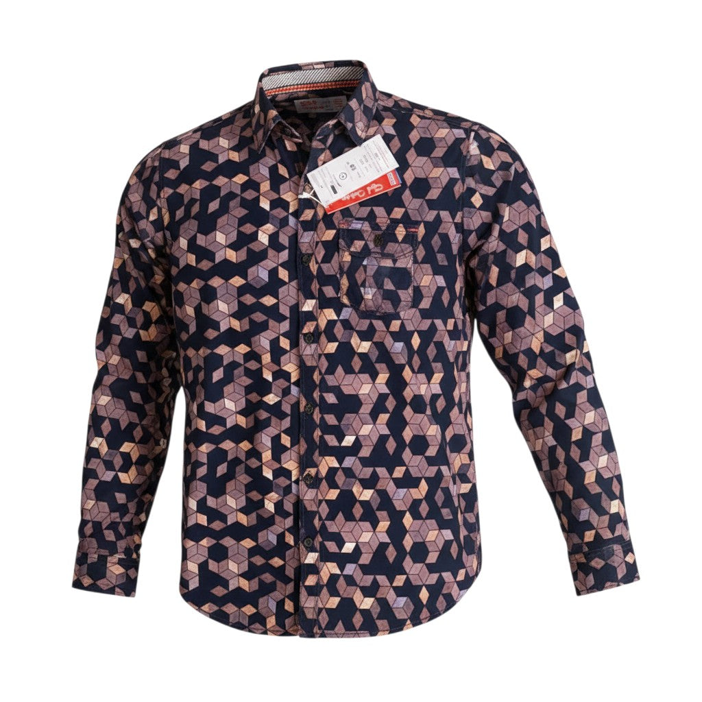 Boys Navy 3D Cube Print Shirt