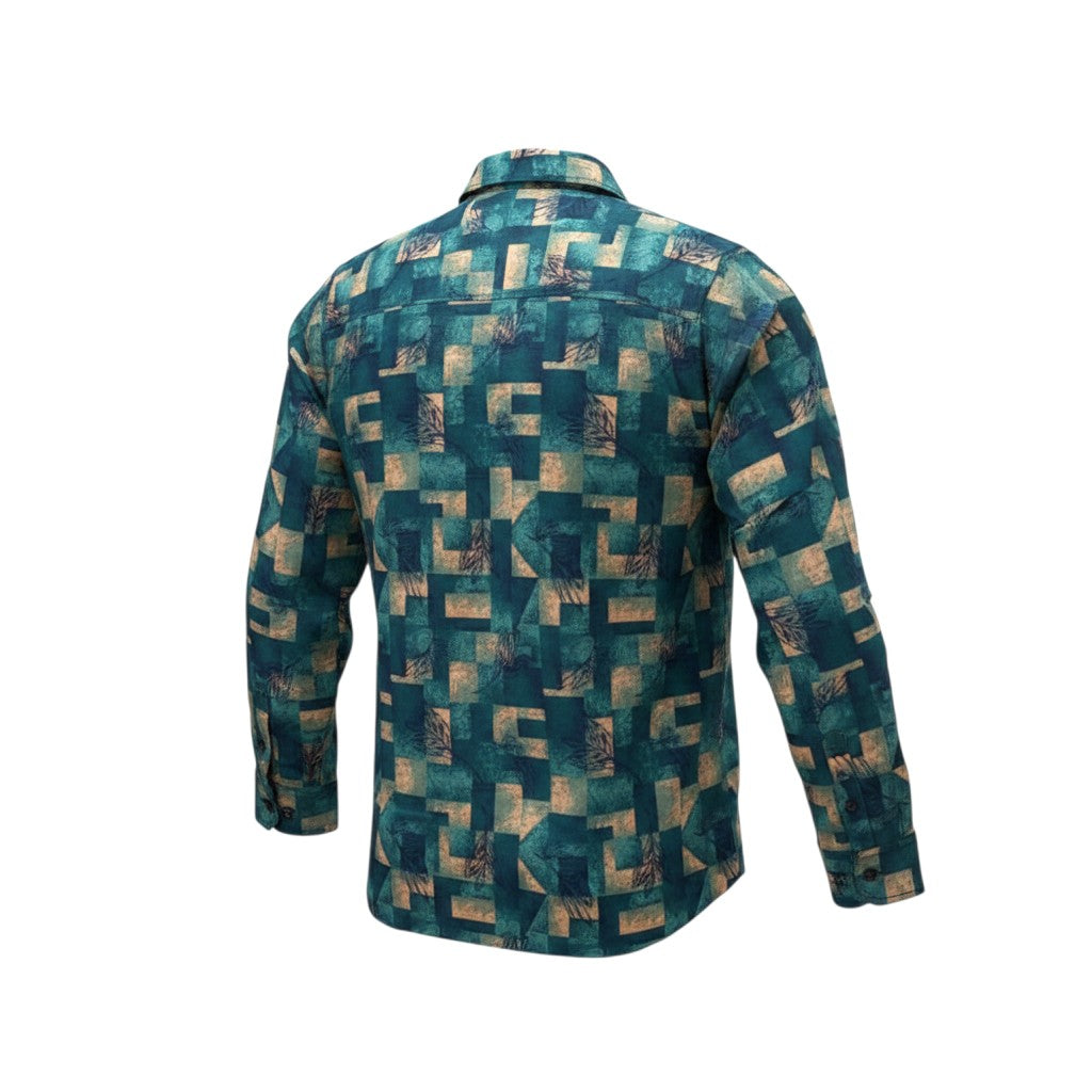 Boys Teal Geometric Print Shirt