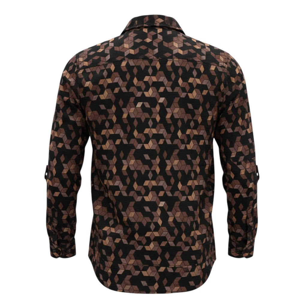 Boys Navy 3D Cube Print Shirt