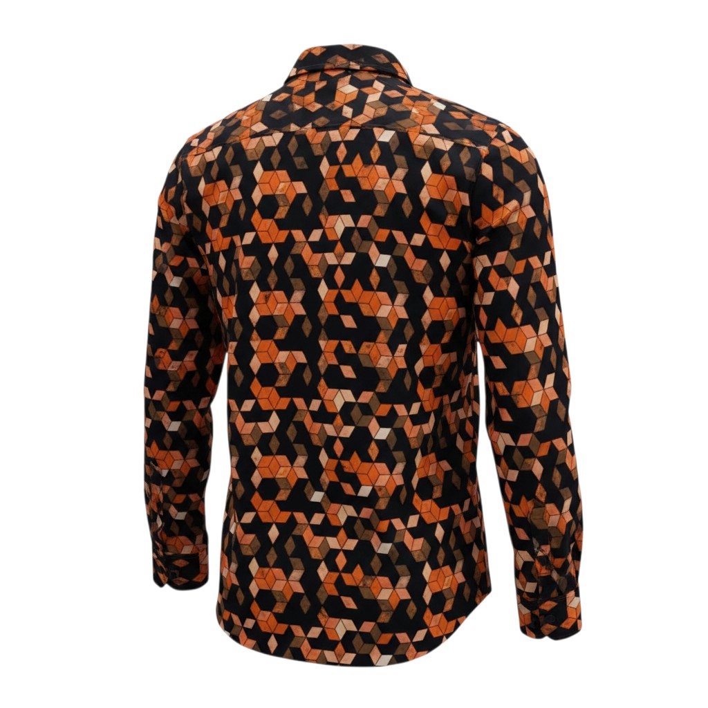 Boys Black Orange Cube Print Shirt