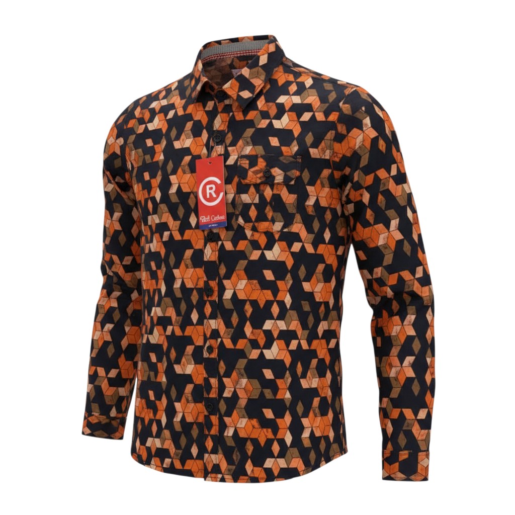 Boys Black Orange Cube Print Shirt