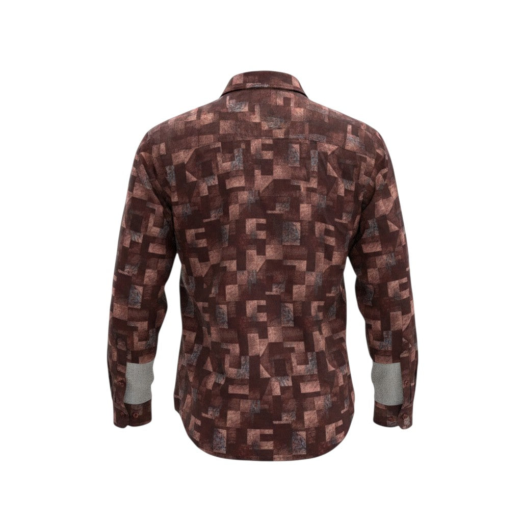 Boys Brown Abstract Block Print Shirt
