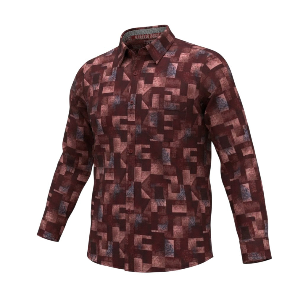 Boys Brown Abstract Block Print Shirt
