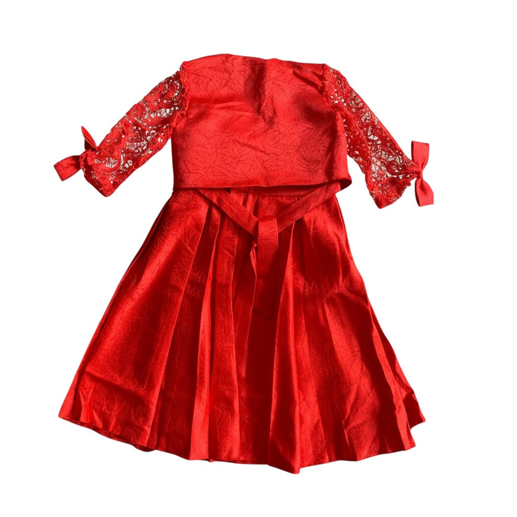 Girls Red Satin & Lace Bolero Dress Set