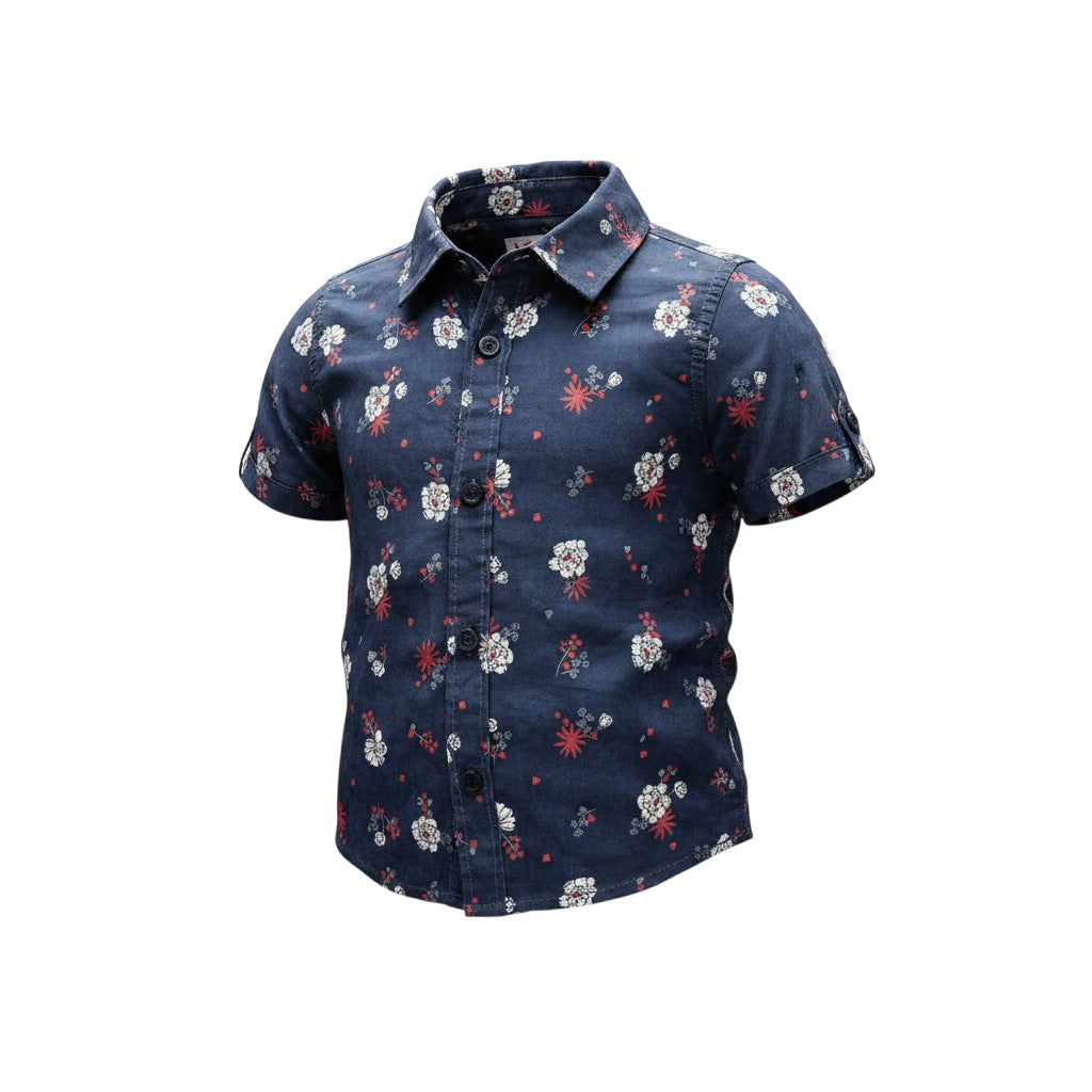 Boys' Navy Floral Short-Sleeve Shirt