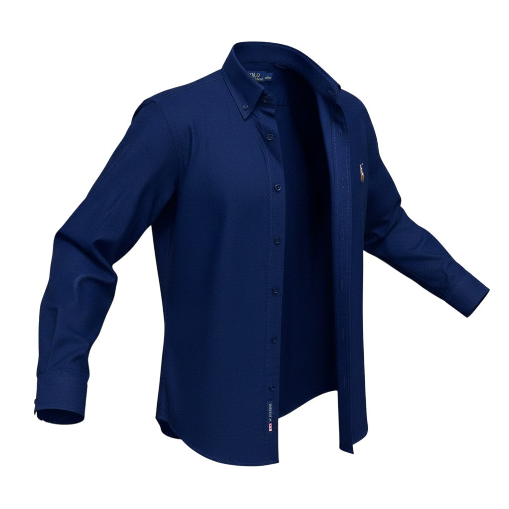 Men's Classic Navy Blue Long-Sleeve Button-Down Shirt