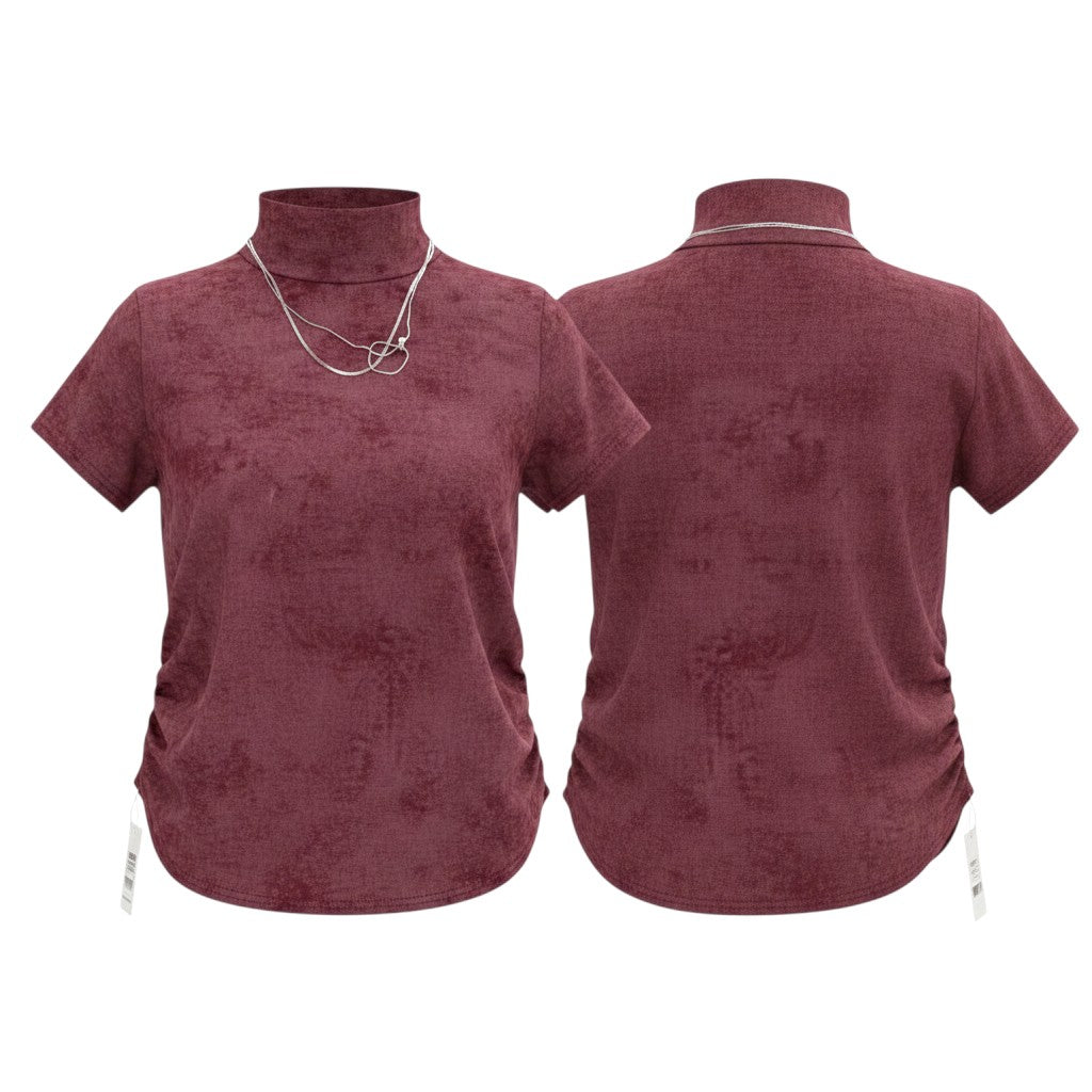 Girls Suede Mock-Neck Ruched Tee