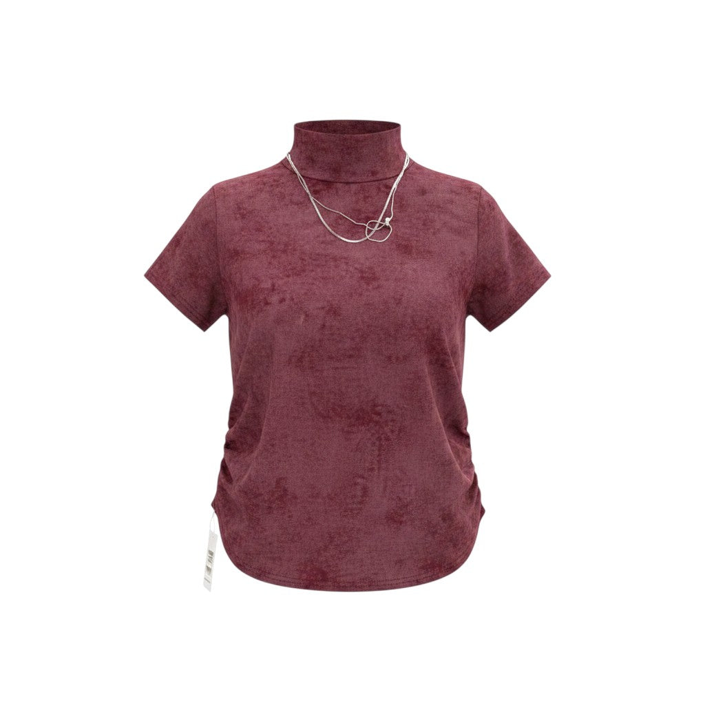 Girls Suede Mock-Neck Ruched Tee