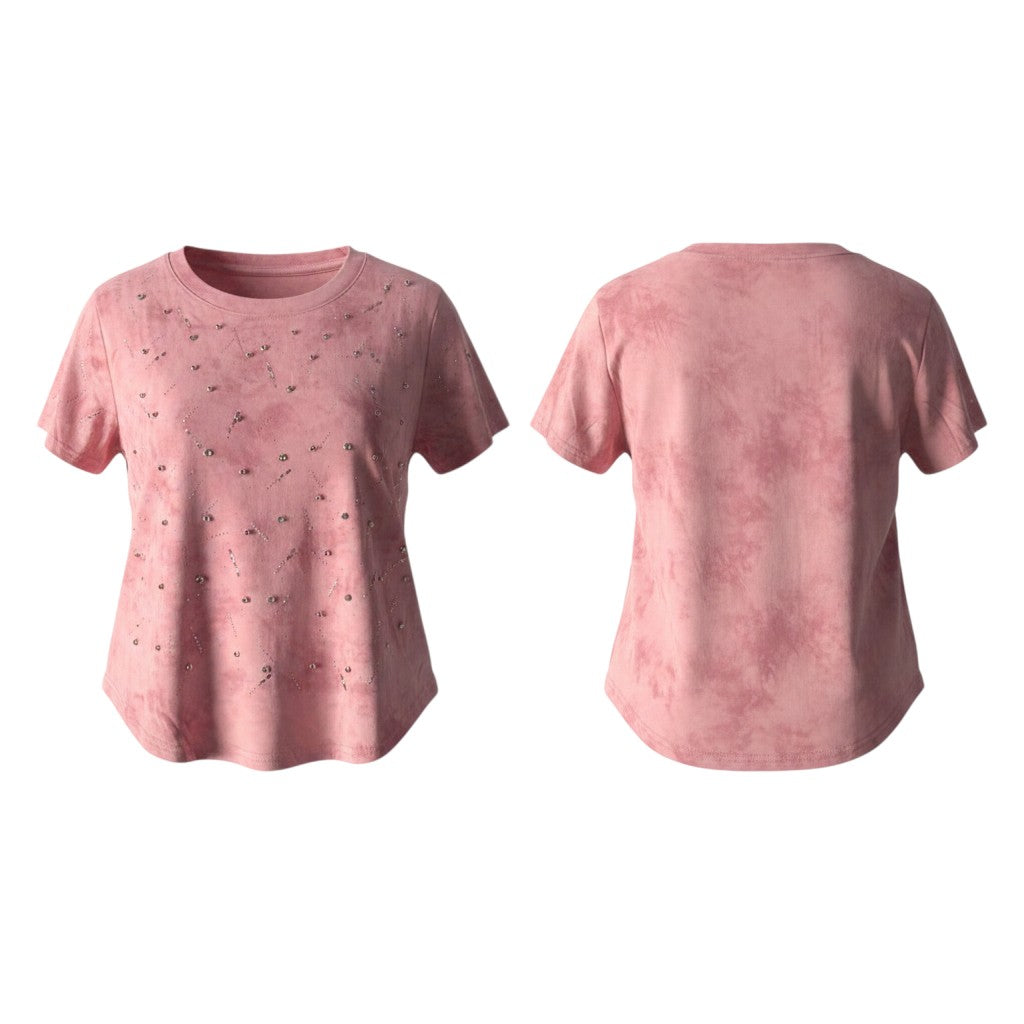 Pink Rhinestone Suede Tee