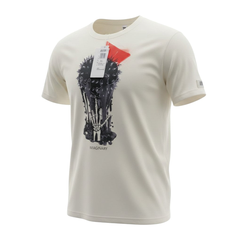 Cream Skeleton Ink Splatter Graphic Tee
