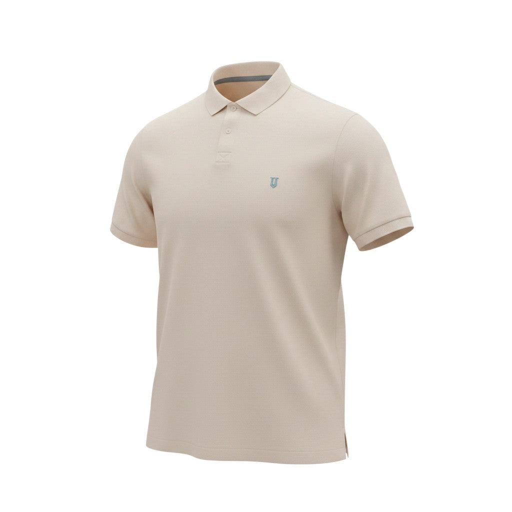 Sand Beige Polo Teal Crest Logo