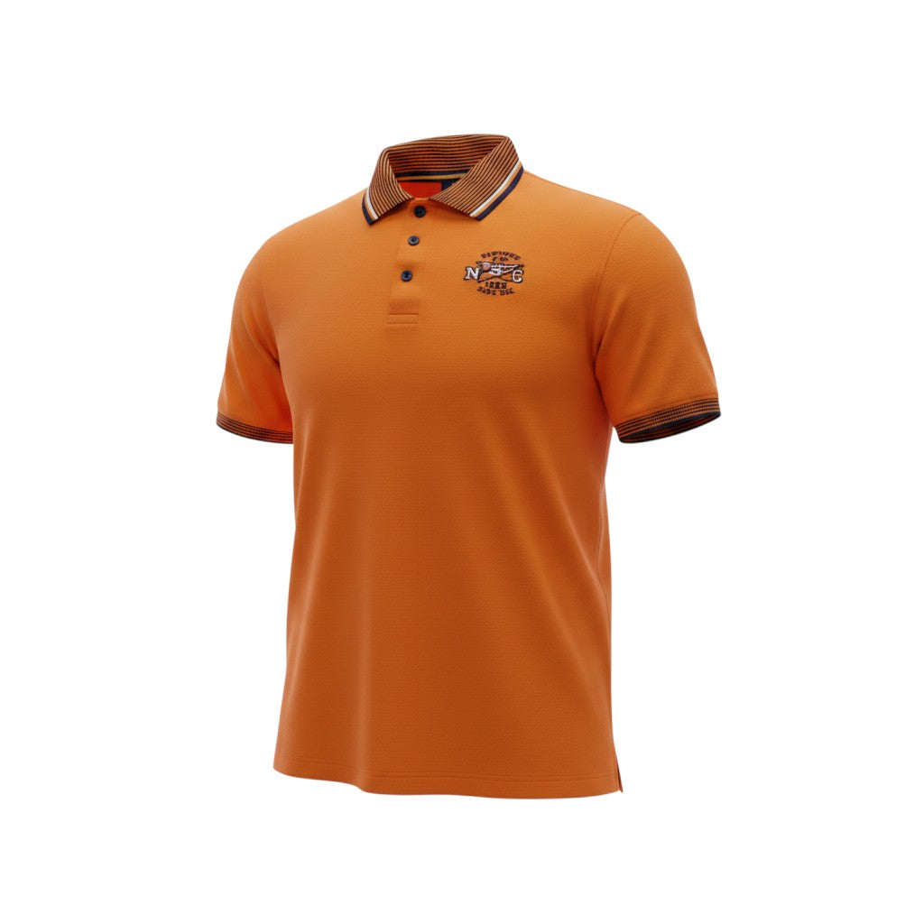 Orange NG Badge Striped Collar Polo