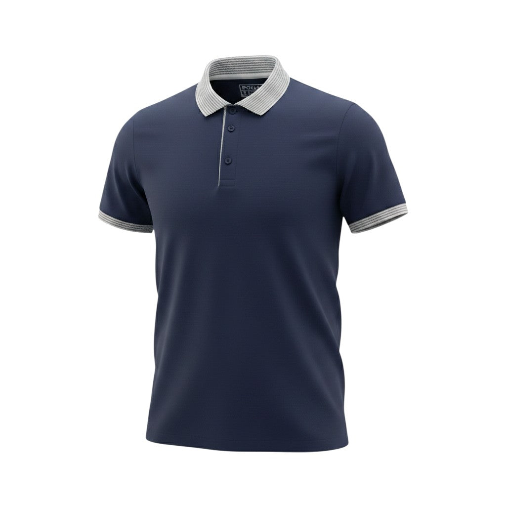 Navy Blue Striped Collar Polo