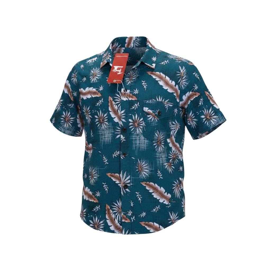 Boys Teal Tropical Floral Shirt