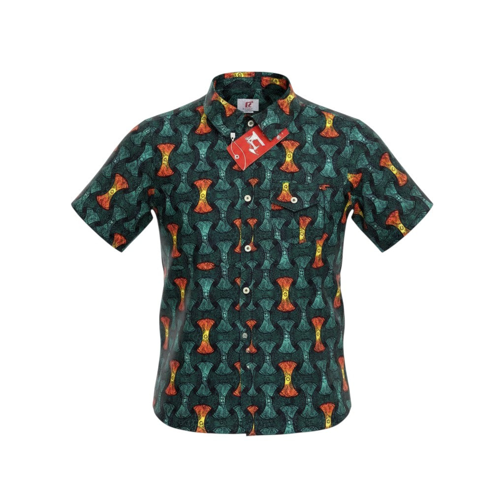 Boys Dark Green Geometric Shirt